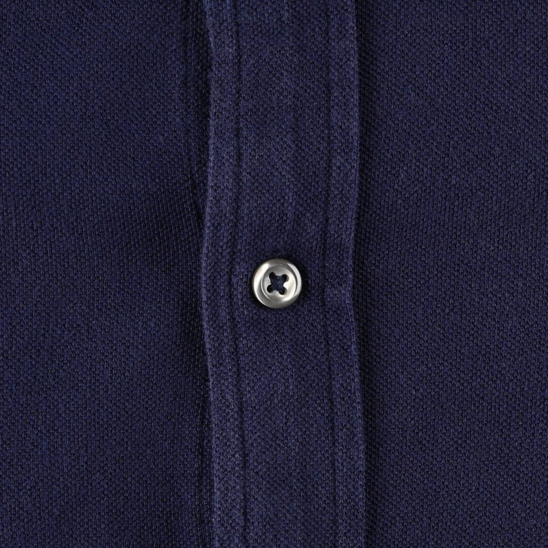 Ralph Lauren pique knit long-sleeved button-down shirt, women's size S (approx.) cotton navy blue type Vintage Second Hand