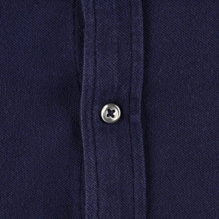 Ralph Lauren pique knit long-sleeved button-down shirt, women's size S (approx.) cotton navy blue type Vintage Second Hand