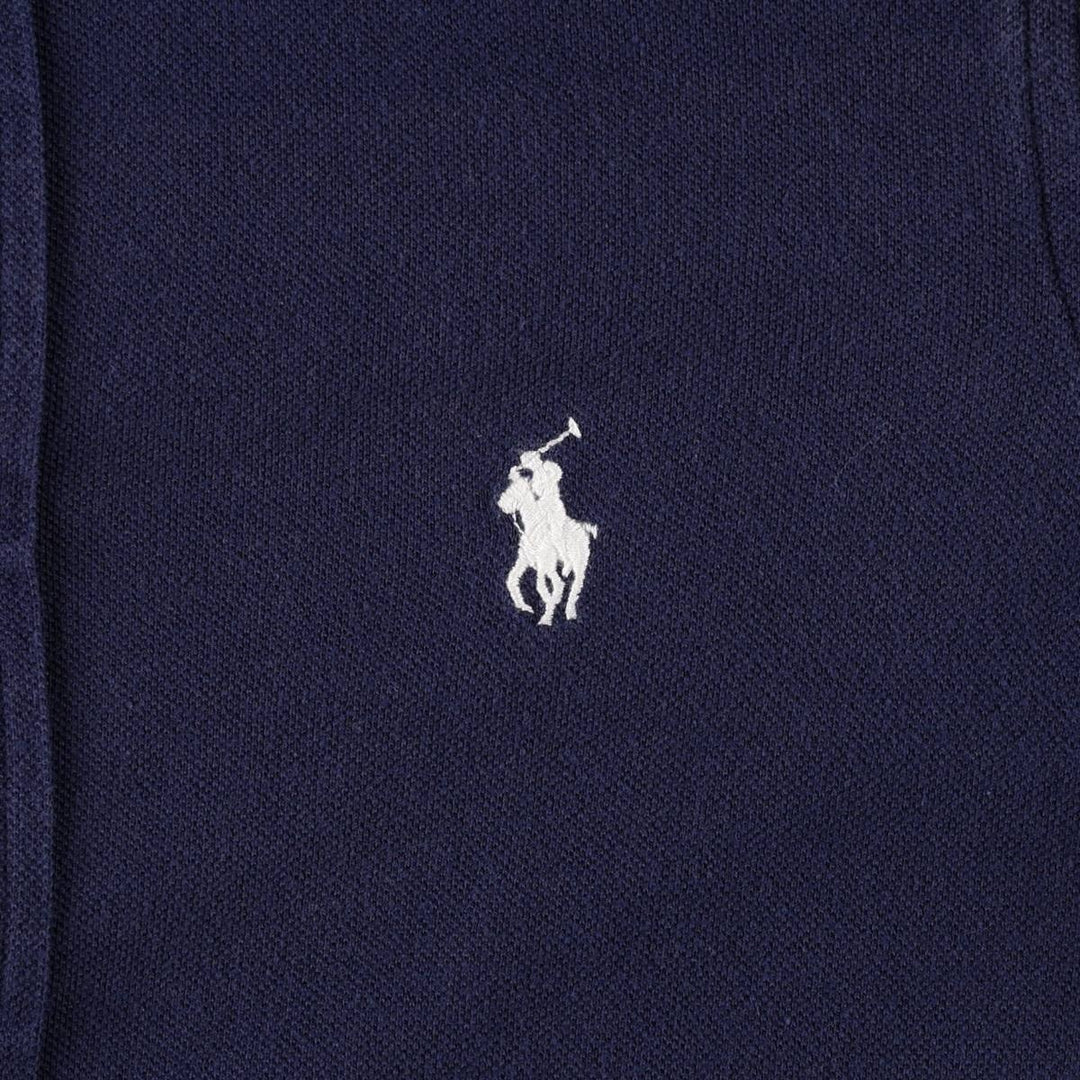 Ralph Lauren pique knit long-sleeved button-down shirt, women's size S (approx.) cotton navy blue type Vintage Second Hand
