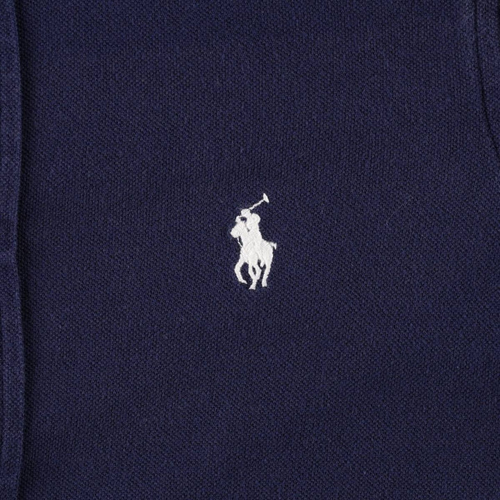 Ralph Lauren pique knit long-sleeved button-down shirt, women's size S (approx.) cotton navy blue type Vintage Second Hand