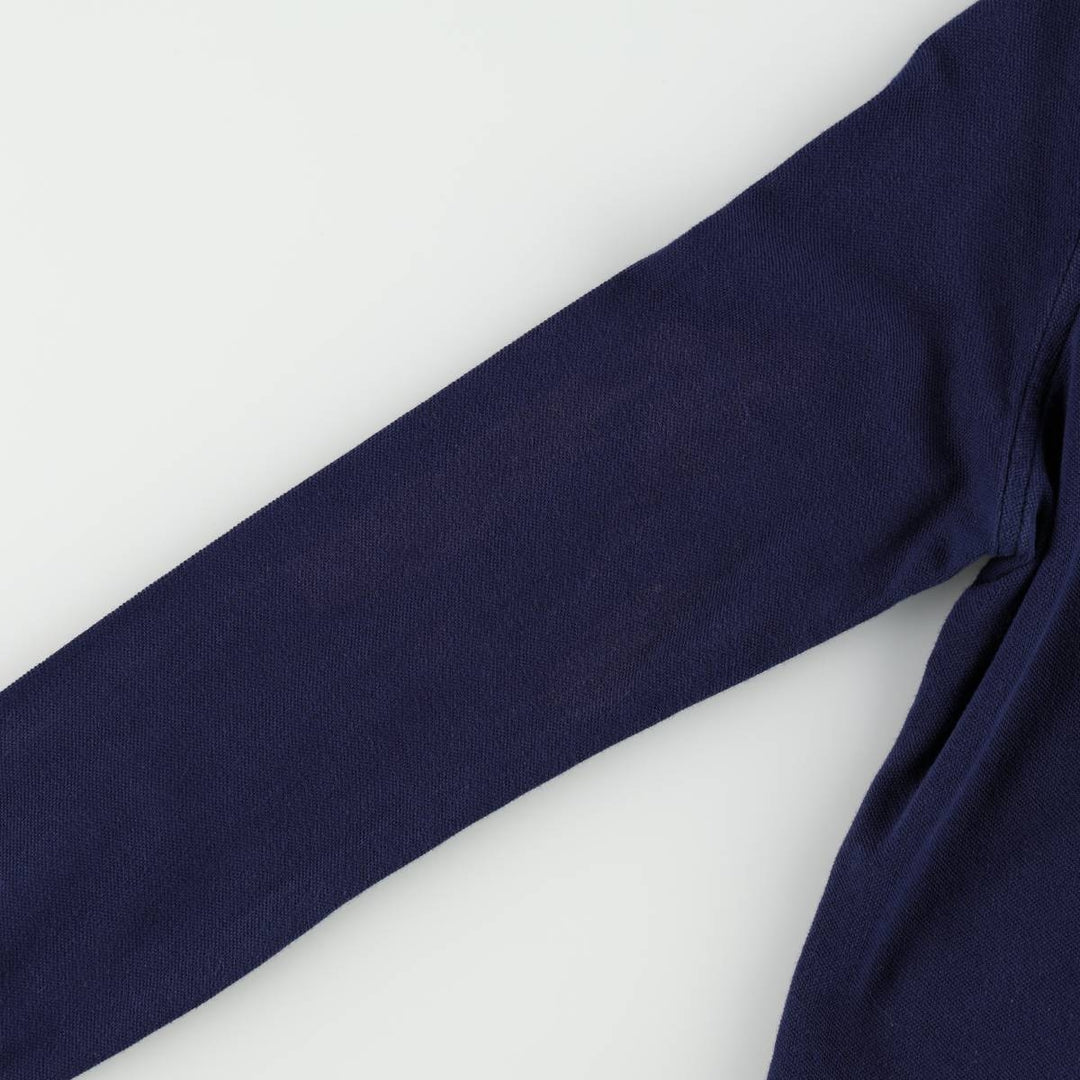 Ralph Lauren pique knit long-sleeved button-down shirt, women's size S (approx.) cotton navy blue type Vintage Second Hand