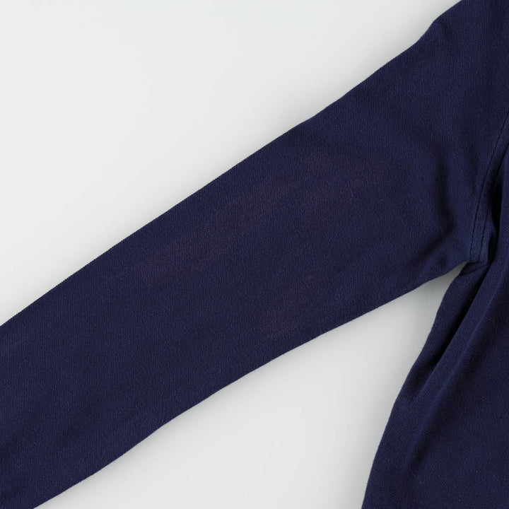Ralph Lauren pique knit long-sleeved button-down shirt, women's size S (approx.) cotton navy blue type Vintage Second Hand