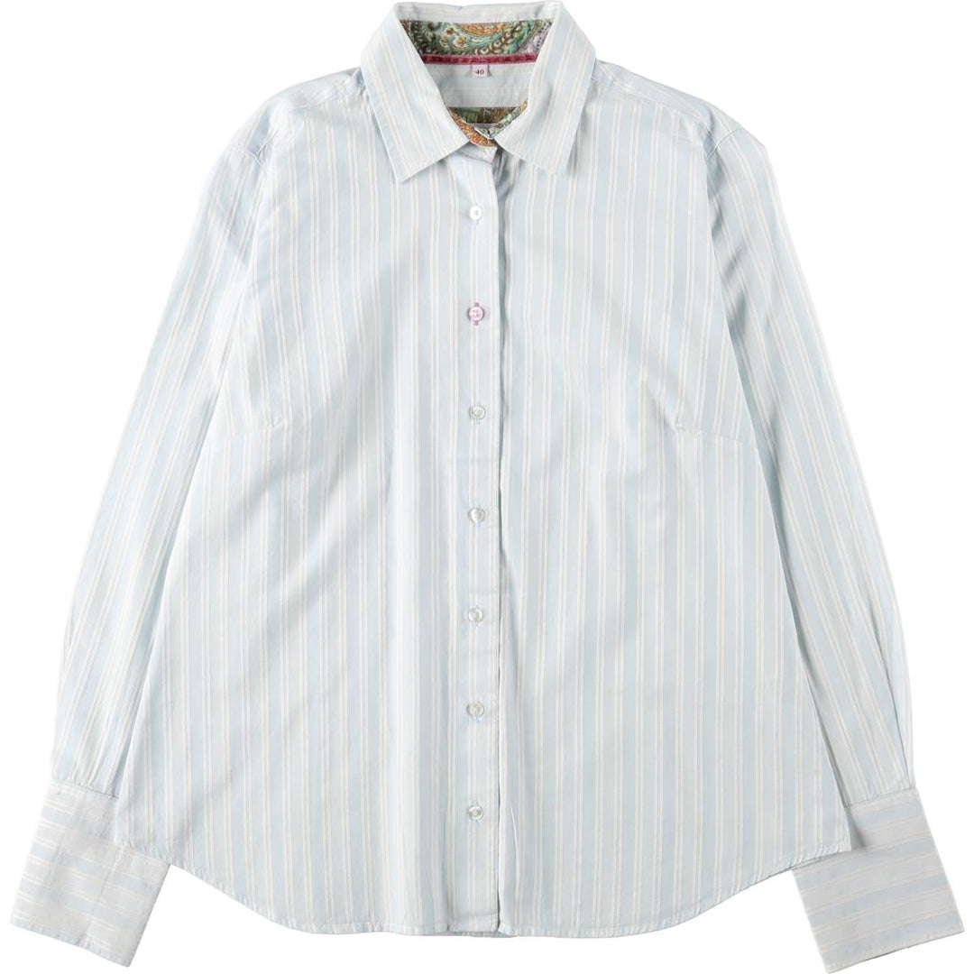 MILANO Long-Sleeve Cotton Stripe Shirt, Women's Size M (approx.) cotton Blue type light blue Vintage Second Hand