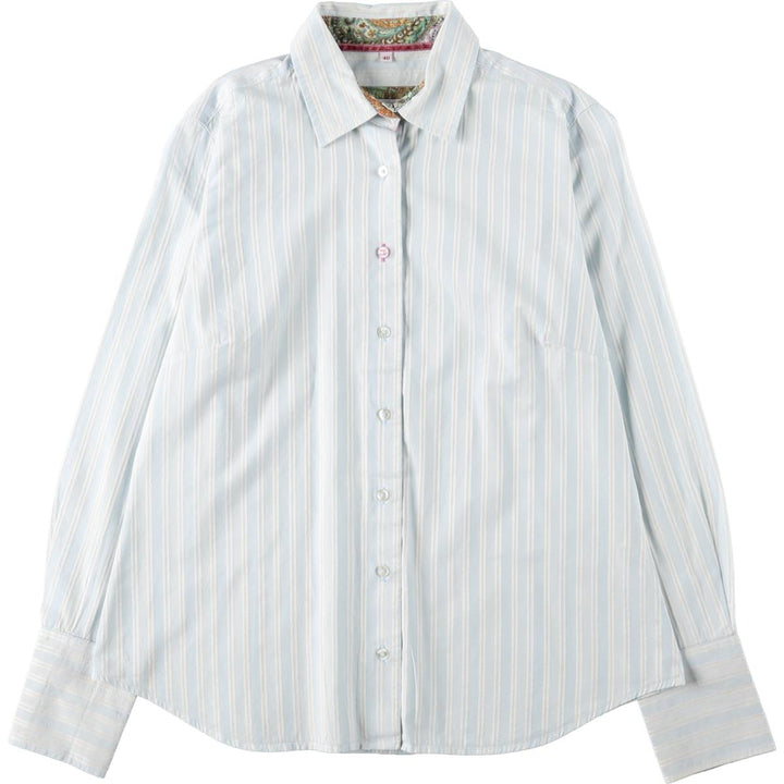 MILANO Long-Sleeve Cotton Stripe Shirt, Women's Size M (approx.) cotton Blue type light blue Vintage Second Hand