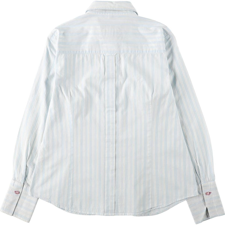 MILANO Long-Sleeve Cotton Stripe Shirt, Women's Size M (approx.) cotton Blue type light blue Vintage Second Hand