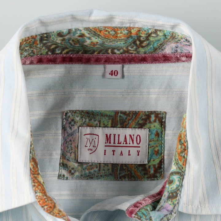 MILANO Long-Sleeve Cotton Stripe Shirt, Women's Size M (approx.) cotton Blue type light blue Vintage Second Hand