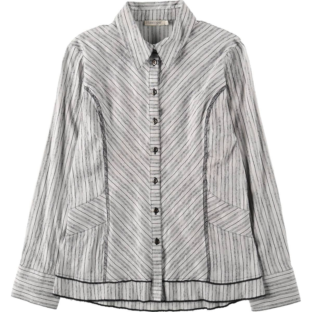 Lewinger Long-Sleeve Striped Shirt, Women's Size M (approx.) cotton gray type Vintage Second Hand