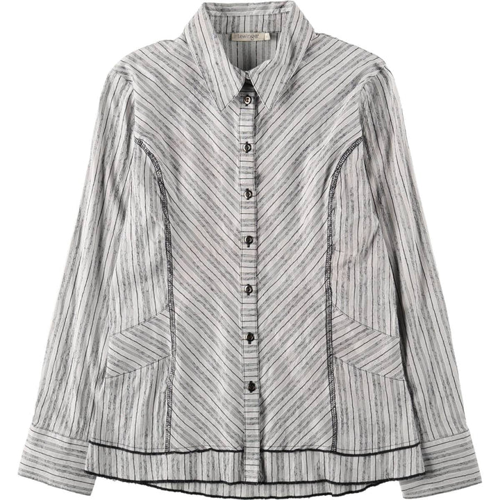 Lewinger Long-Sleeve Striped Shirt, Women's Size M (approx.) cotton gray type Vintage Second Hand