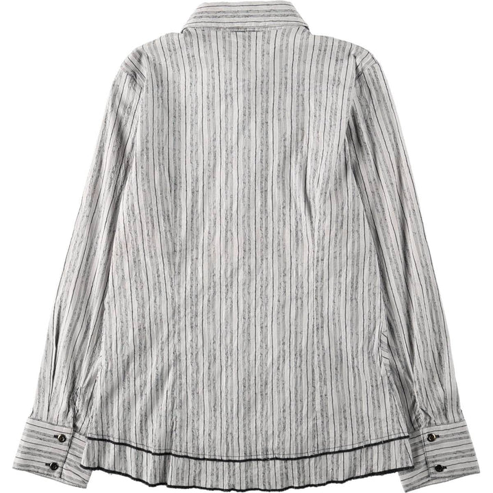 Lewinger Long-Sleeve Striped Shirt, Women's Size M (approx.) cotton gray type Vintage Second Hand