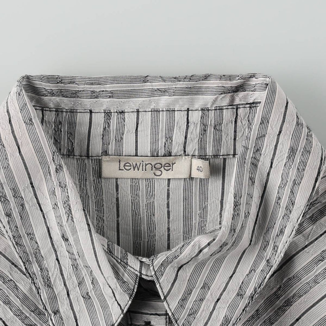 Lewinger Long-Sleeve Striped Shirt, Women's Size M (approx.) cotton gray type Vintage Second Hand