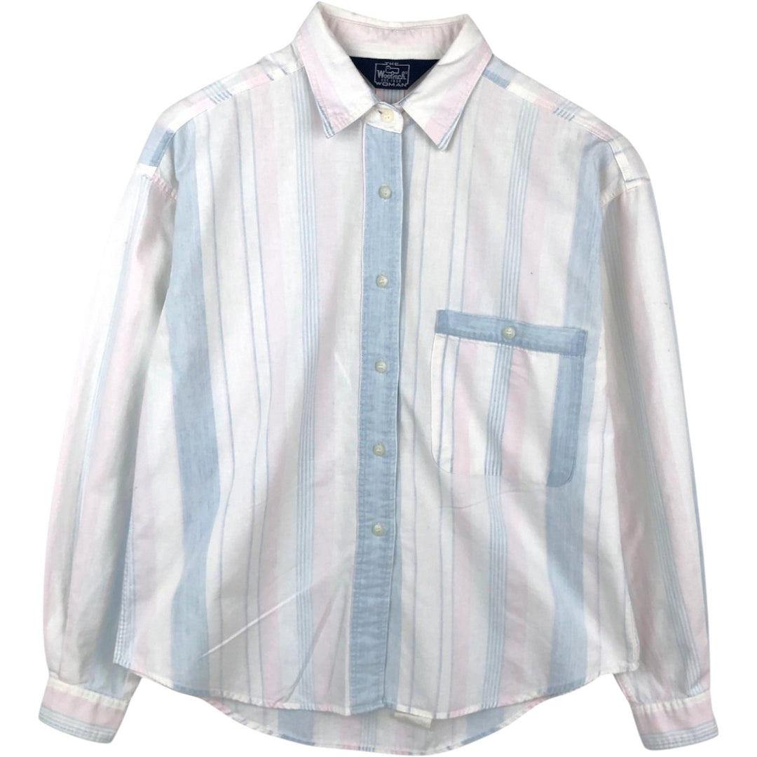 Woolrich Multi-Stripe Long-Sleeve Cotton Stripe Shirt, Women's Size L (approx.) unclear white type Vintage Second Hand