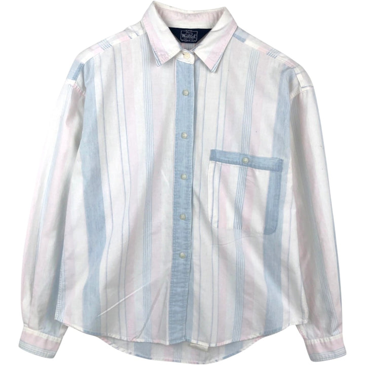 Woolrich Multi-Stripe Long-Sleeve Cotton Stripe Shirt, Women's Size L (approx.) unclear white type Vintage Second Hand