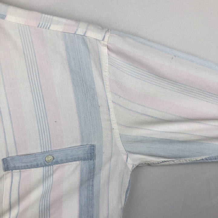 Woolrich Multi-Stripe Long-Sleeve Cotton Stripe Shirt, Women's Size L (approx.) unclear white type Vintage Second Hand