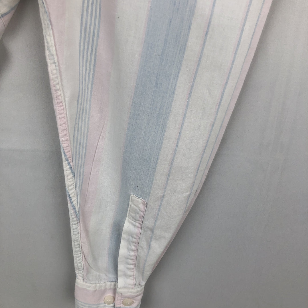 Woolrich Multi-Stripe Long-Sleeve Cotton Stripe Shirt, Women's Size L (approx.) unclear white type Vintage Second Hand