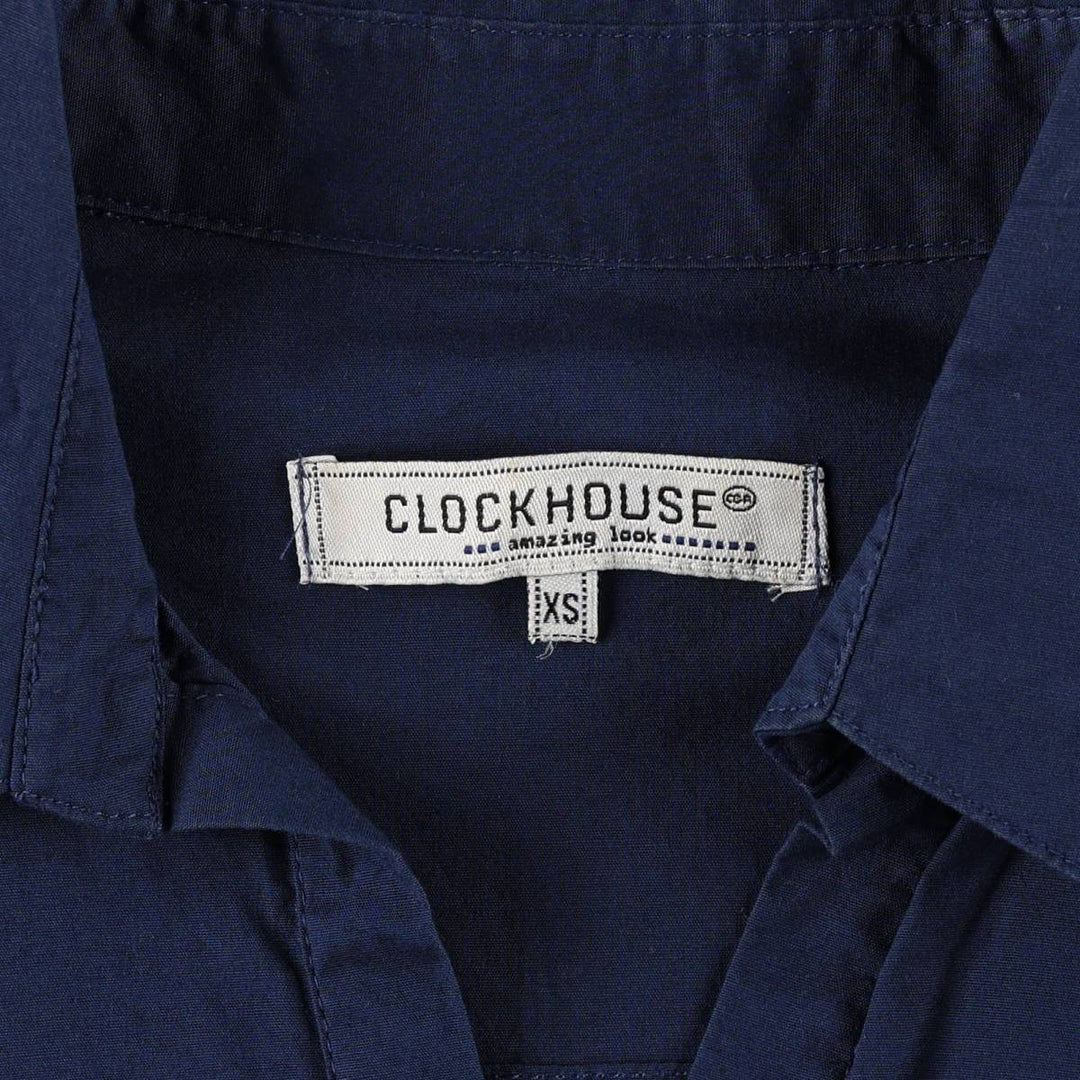 C and A CLOCKHOUSE Skipper Collar Long Sleeve Blouse (Women's Size XS) cotton navy blue type Vintage Second Hand