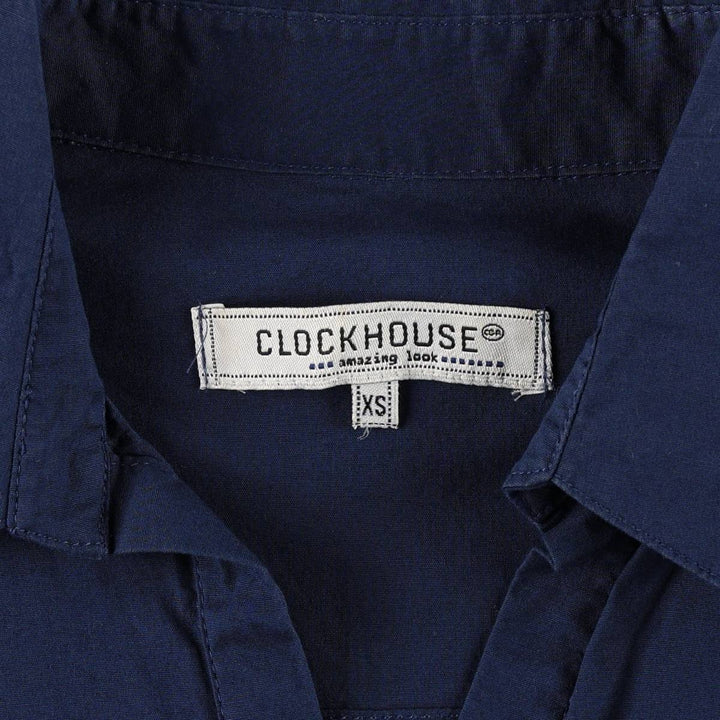 C and A CLOCKHOUSE Skipper Collar Long Sleeve Blouse (Women's Size XS) cotton navy blue type Vintage Second Hand