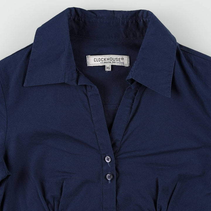 C and A CLOCKHOUSE Skipper Collar Long Sleeve Blouse (Women's Size XS) cotton navy blue type Vintage Second Hand