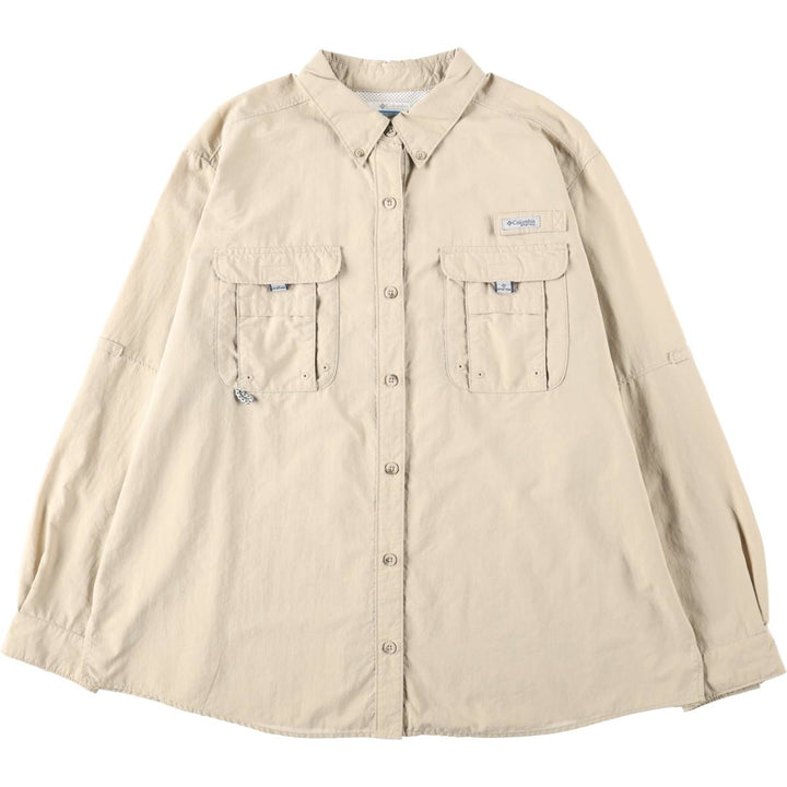 Columbia PFG Button-Down Long-Sleeve Fishing Shirt (Women's Size XL) Nylon Beige type Vintage Second Hand