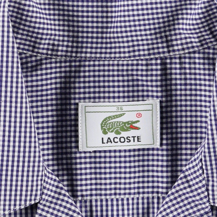 Lacoste Gingham Check Short-Sleeve Open-Collar Cotton Shirt, Boxy Fit, Women's Size M (approx.) cotton navy blue type Vintage Second Hand