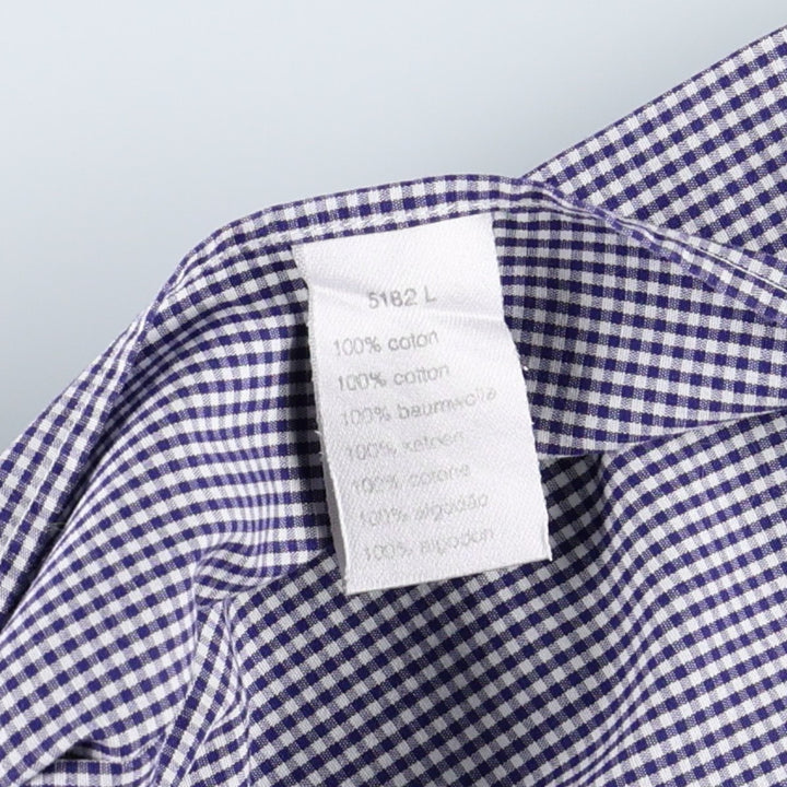 Lacoste Gingham Check Short-Sleeve Open-Collar Cotton Shirt, Boxy Fit, Women's Size M (approx.) cotton navy blue type Vintage Second Hand