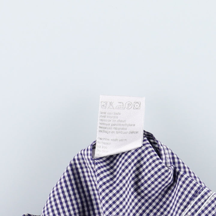 Lacoste Gingham Check Short-Sleeve Open-Collar Cotton Shirt, Boxy Fit, Women's Size M (approx.) cotton navy blue type Vintage Second Hand