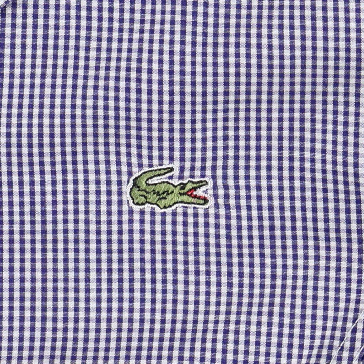 Lacoste Gingham Check Short-Sleeve Open-Collar Cotton Shirt, Boxy Fit, Women's Size M (approx.) cotton navy blue type Vintage Second Hand