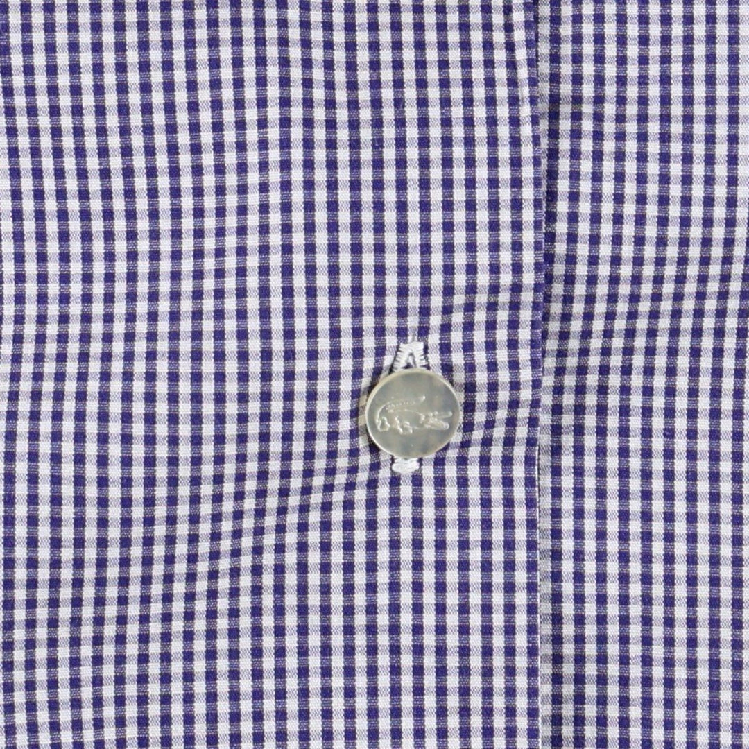 Lacoste Gingham Check Short-Sleeve Open-Collar Cotton Shirt, Boxy Fit, Women's Size M (approx.) cotton navy blue type Vintage Second Hand