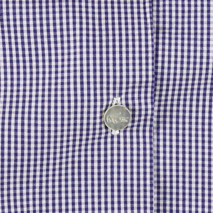 Lacoste Gingham Check Short-Sleeve Open-Collar Cotton Shirt, Boxy Fit, Women's Size M (approx.) cotton navy blue type Vintage Second Hand