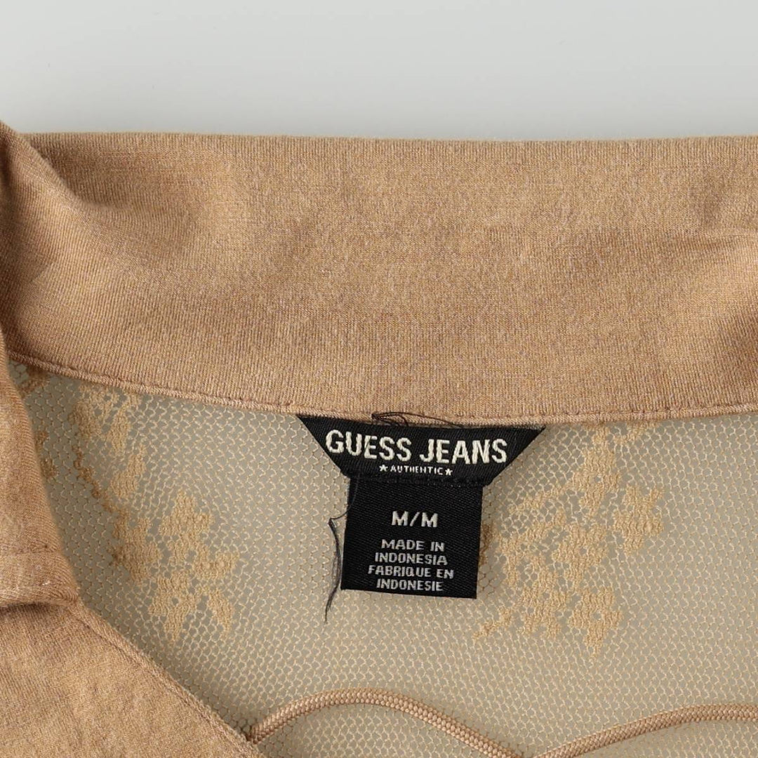 Guess Jeans All-over Botanical Pattern Skipper Collar Lace-up Pullover Long Sleeve See-through Shirt Women's Size M (approx.) unclear Beige type Vintage Second Hand
