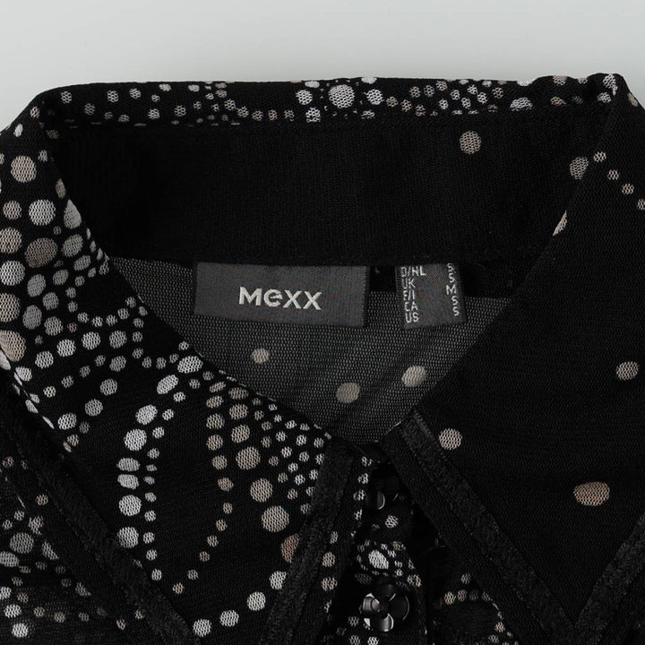 MEXX All-over print half-button long-sleeve sheer shirt, women's size S (approx.) Nylon black type Vintage Second Hand