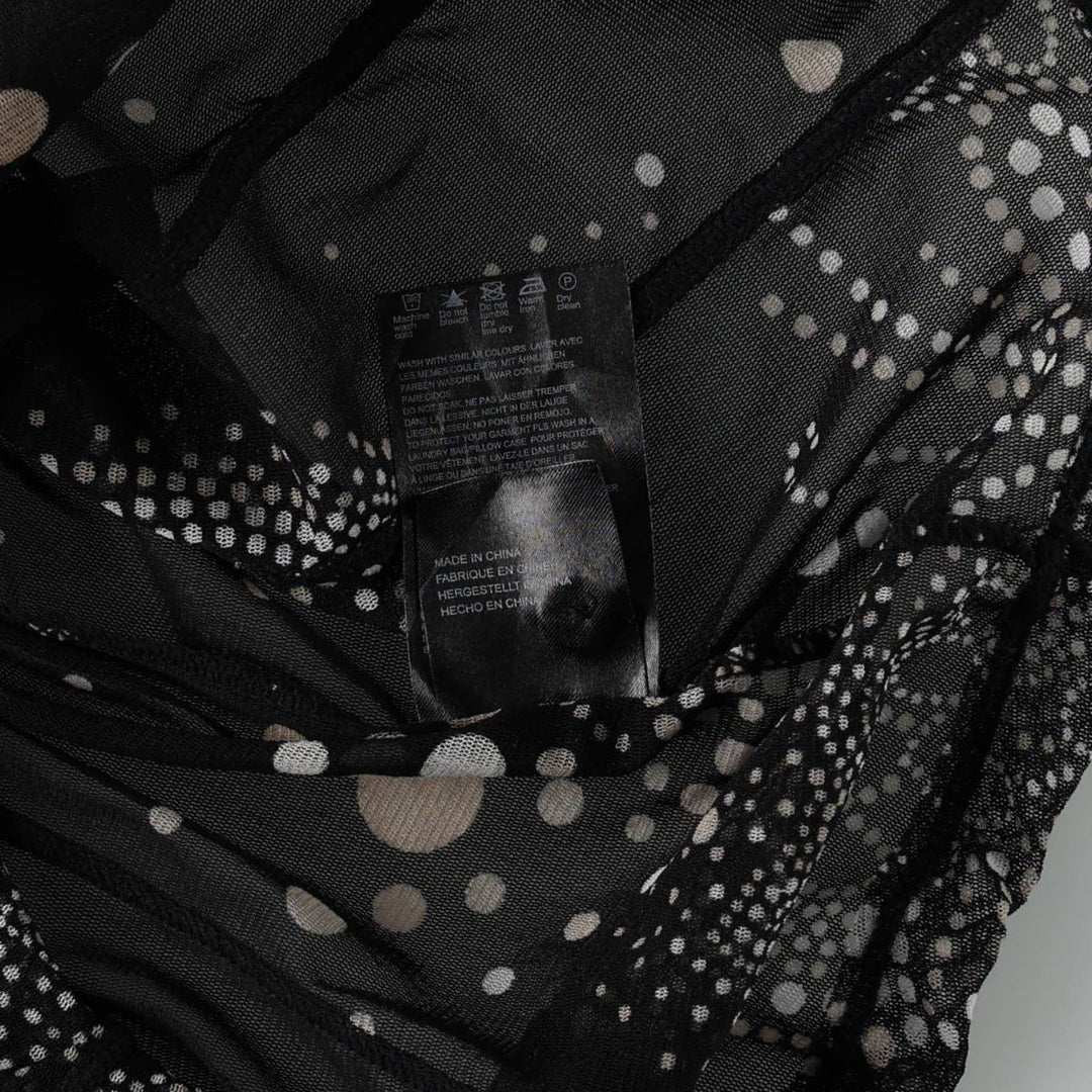 MEXX All-over print half-button long-sleeve sheer shirt, women's size S (approx.) Nylon black type Vintage Second Hand