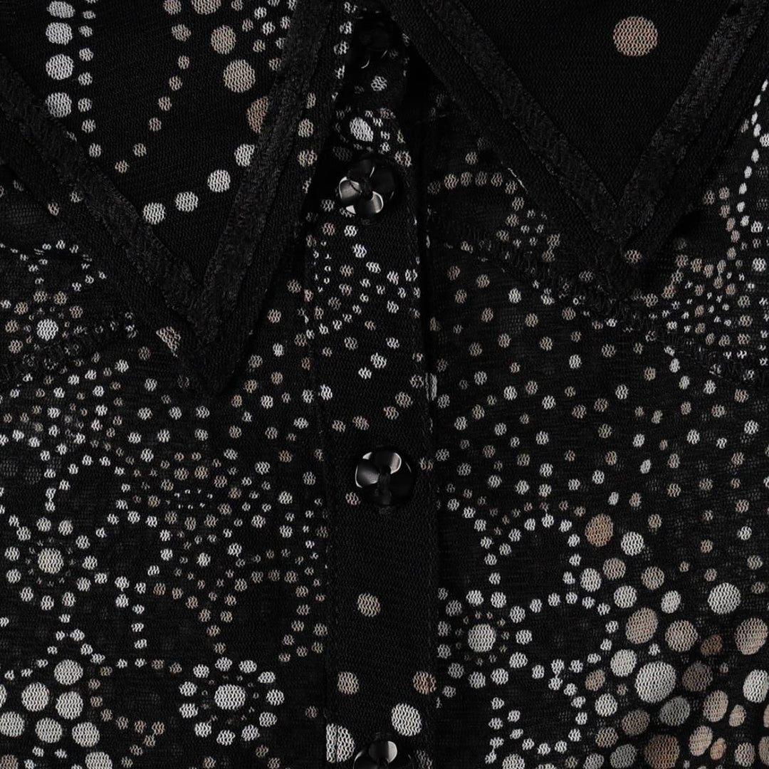MEXX All-over print half-button long-sleeve sheer shirt, women's size S (approx.) Nylon black type Vintage Second Hand