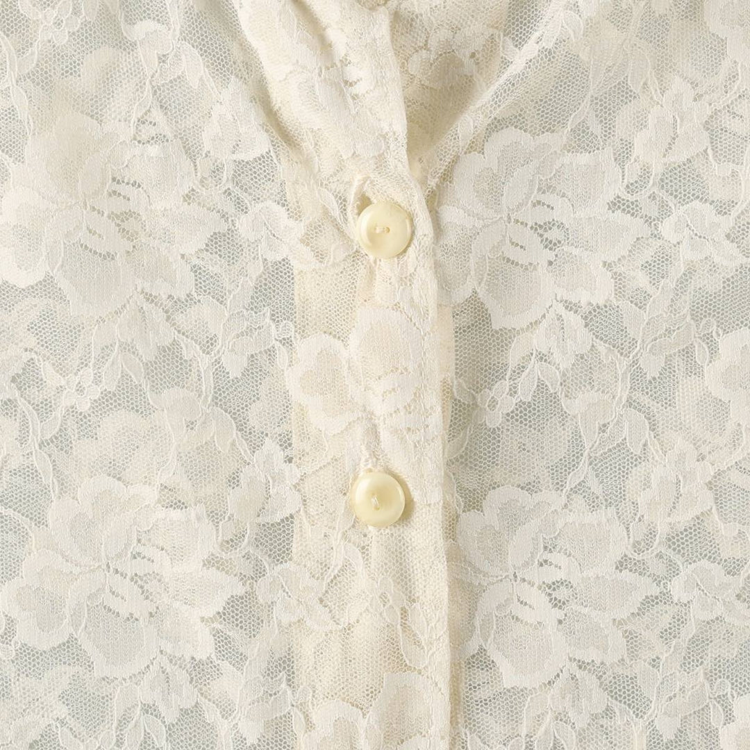 Stand-collar, all-over lace, long-sleeved, sheer shirt, boxy style, women's size M. unclear white type Vintage Second Hand