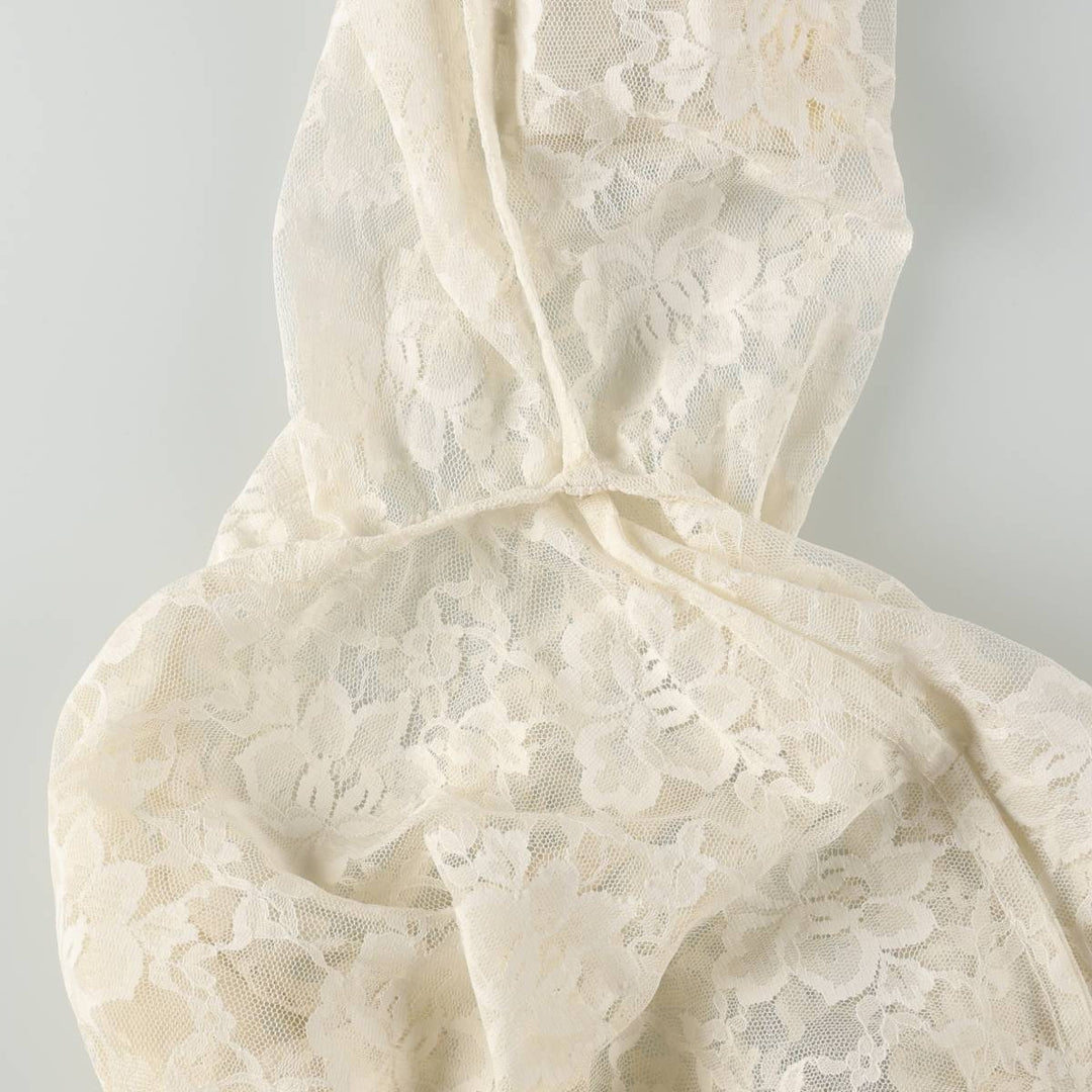 Stand-collar, all-over lace, long-sleeved, sheer shirt, boxy style, women's size M. unclear white type Vintage Second Hand