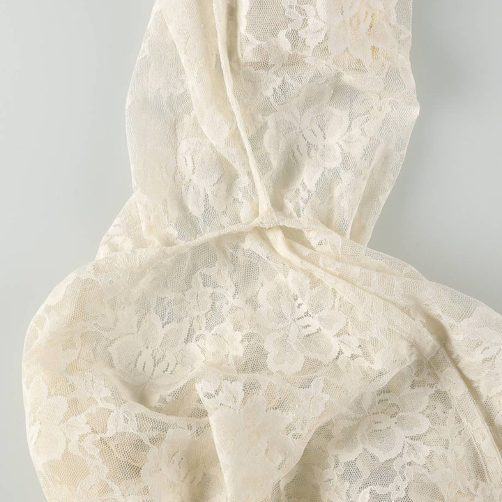 Stand-collar, all-over lace, long-sleeved, sheer shirt, boxy style, women's size M. unclear white type Vintage Second Hand
