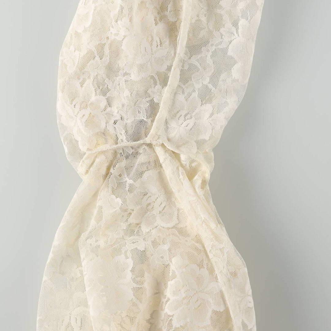 Stand-collar, all-over lace, long-sleeved, sheer shirt, boxy style, women's size M. unclear white type Vintage Second Hand