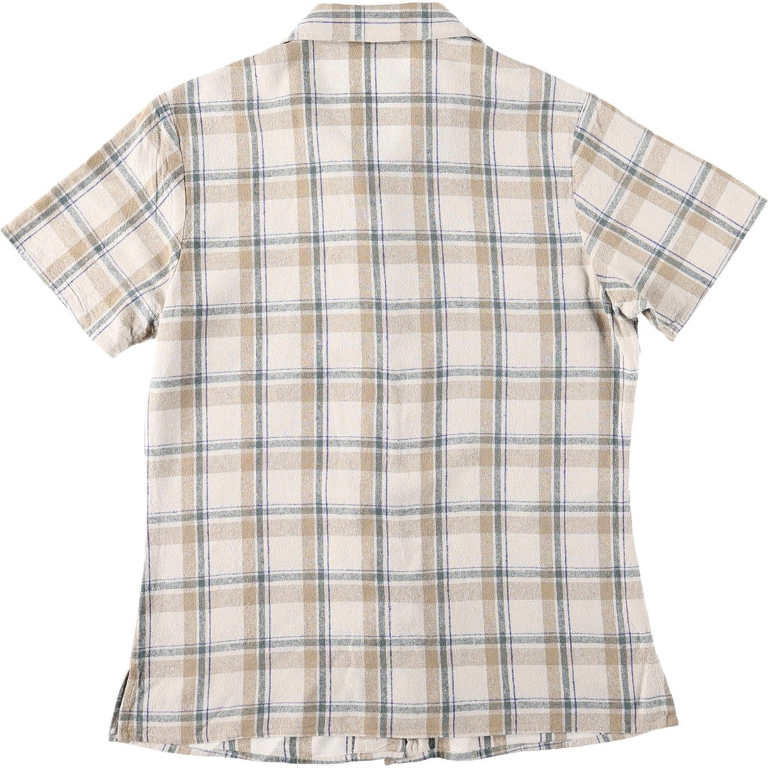 Anna and Frank Check Pattern Short-Sleeve Open Collar Silk Shirt, Boxy Shirt, Women's Size M (approx.) silk ivory Vintage Second Hand