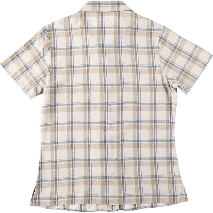 Anna and Frank Check Pattern Short-Sleeve Open Collar Silk Shirt, Boxy Shirt, Women's Size M (approx.) silk ivory Vintage Second Hand