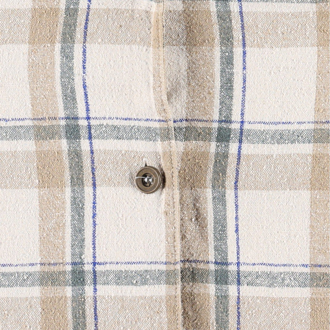 Anna and Frank Check Pattern Short-Sleeve Open Collar Silk Shirt, Boxy Shirt, Women's Size M (approx.) silk ivory Vintage Second Hand