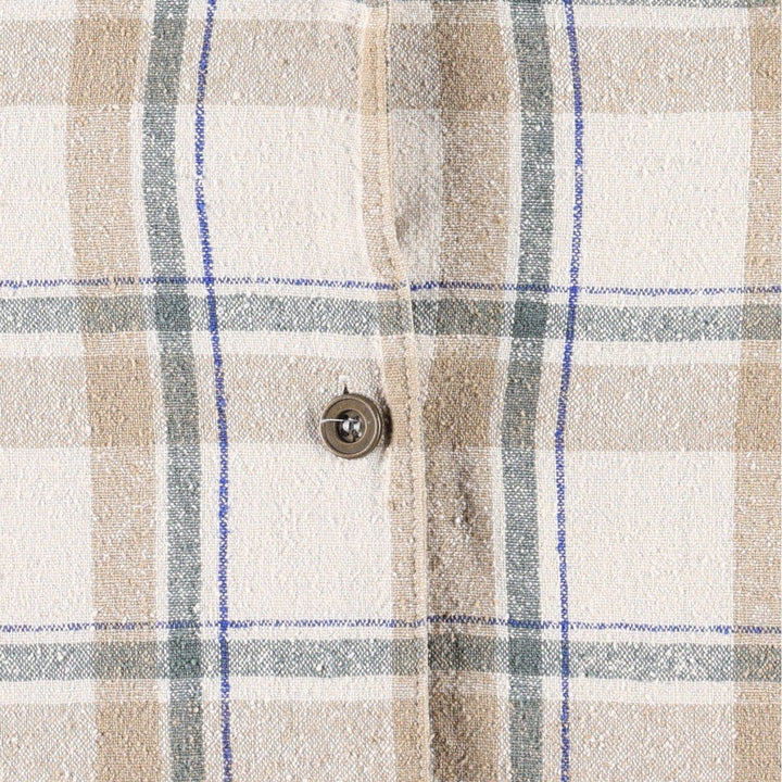 Anna and Frank Check Pattern Short-Sleeve Open Collar Silk Shirt, Boxy Shirt, Women's Size M (approx.) silk ivory Vintage Second Hand
