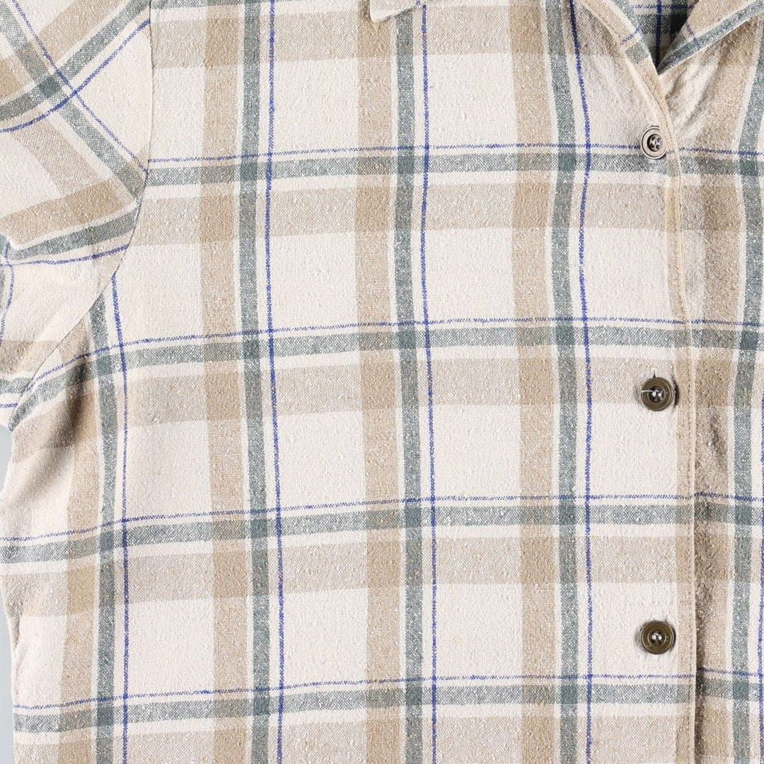 Anna and Frank Check Pattern Short-Sleeve Open Collar Silk Shirt, Boxy Shirt, Women's Size M (approx.) silk ivory Vintage Second Hand