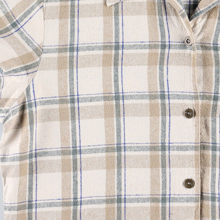 Anna and Frank Check Pattern Short-Sleeve Open Collar Silk Shirt, Boxy Shirt, Women's Size M (approx.) silk ivory Vintage Second Hand