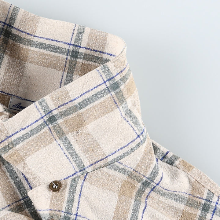 Anna and Frank Check Pattern Short-Sleeve Open Collar Silk Shirt, Boxy Shirt, Women's Size M (approx.) silk ivory Vintage Second Hand