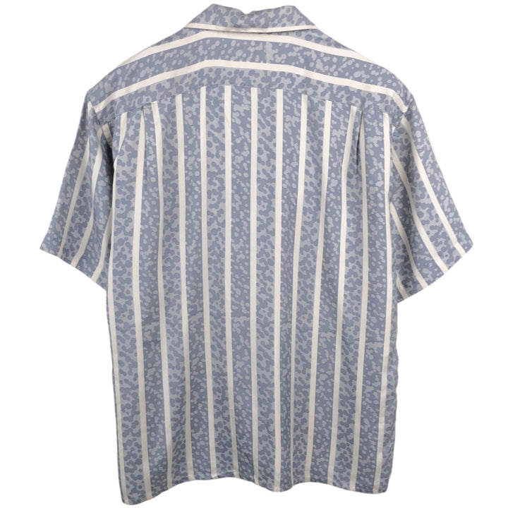 SILK ICON All-over Stripe Pattern Short-Sleeve Open Collar Silk Shirt Box Shirt Women's Size L silk Blue type light blue Vintage Second Hand