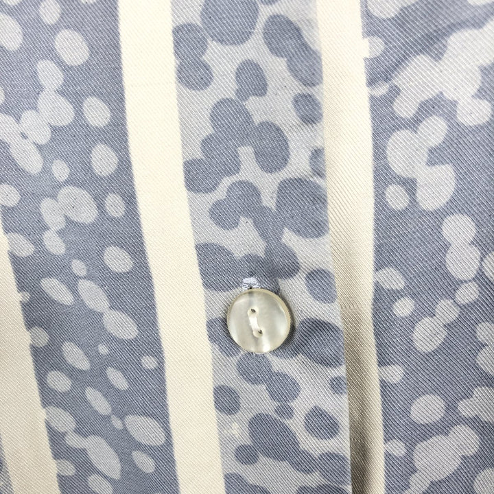 SILK ICON All-over Stripe Pattern Short-Sleeve Open Collar Silk Shirt Box Shirt Women's Size L silk Blue type light blue Vintage Second Hand