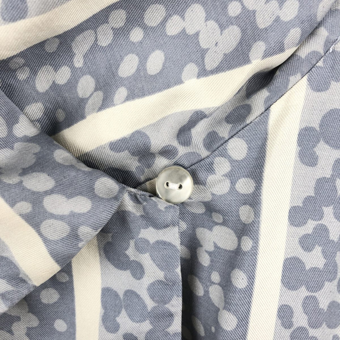 SILK ICON All-over Stripe Pattern Short-Sleeve Open Collar Silk Shirt Box Shirt Women's Size L silk Blue type light blue Vintage Second Hand