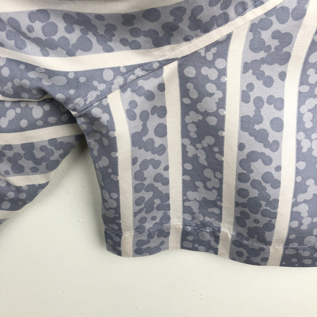 SILK ICON All-over Stripe Pattern Short-Sleeve Open Collar Silk Shirt Box Shirt Women's Size L silk Blue type light blue Vintage Second Hand
