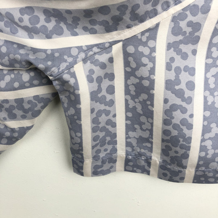 SILK ICON All-over Stripe Pattern Short-Sleeve Open Collar Silk Shirt Box Shirt Women's Size L silk Blue type light blue Vintage Second Hand