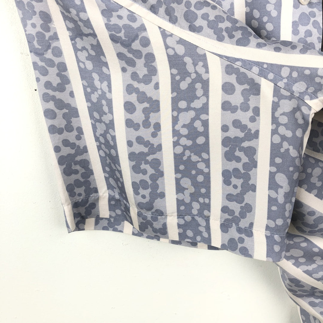 SILK ICON All-over Stripe Pattern Short-Sleeve Open Collar Silk Shirt Box Shirt Women's Size L silk Blue type light blue Vintage Second Hand