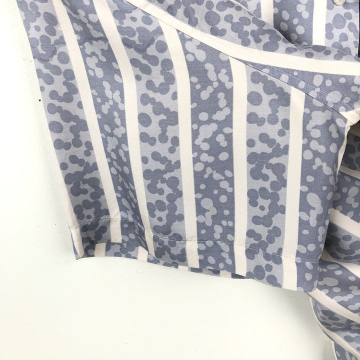 SILK ICON All-over Stripe Pattern Short-Sleeve Open Collar Silk Shirt Box Shirt Women's Size L silk Blue type light blue Vintage Second Hand